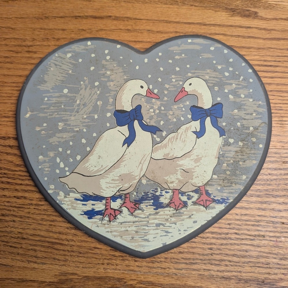 Vintage Heart Shaped Goose Wall Plaque Country Farmhouse Decor Blue Bows